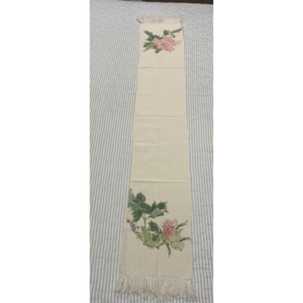 Oblong Opera Length Scarf Hand Painted Flower